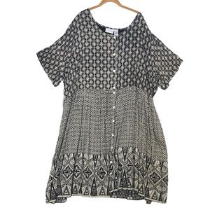 Anna Maxwell Tiered Dress Mixed Prints Button Front Women’s Size 5X 34/36